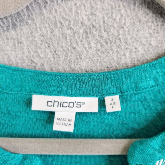 Chicos Top Womens 2 Blue Soft Linen Embroidered Boho Festival Side Slits - Picture 9 of 12